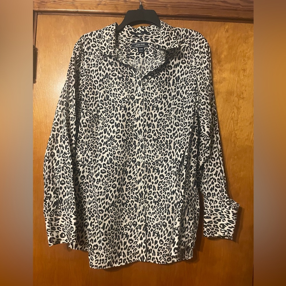 Lands End Leopard Print Button-Up Shirt size 20W